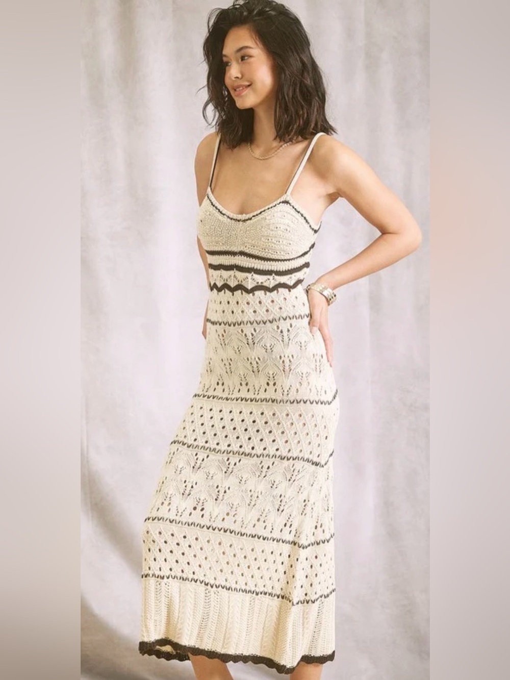 Commense  Knit Midi Dress Black And  Off White
